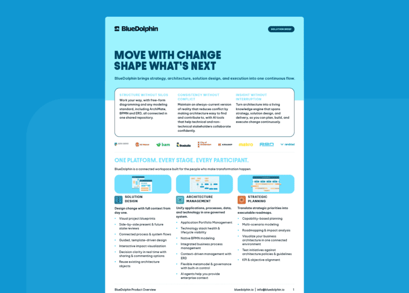 BlueDolphin product overview solution brief highlighting platform capabilities for solution design, architecture management,